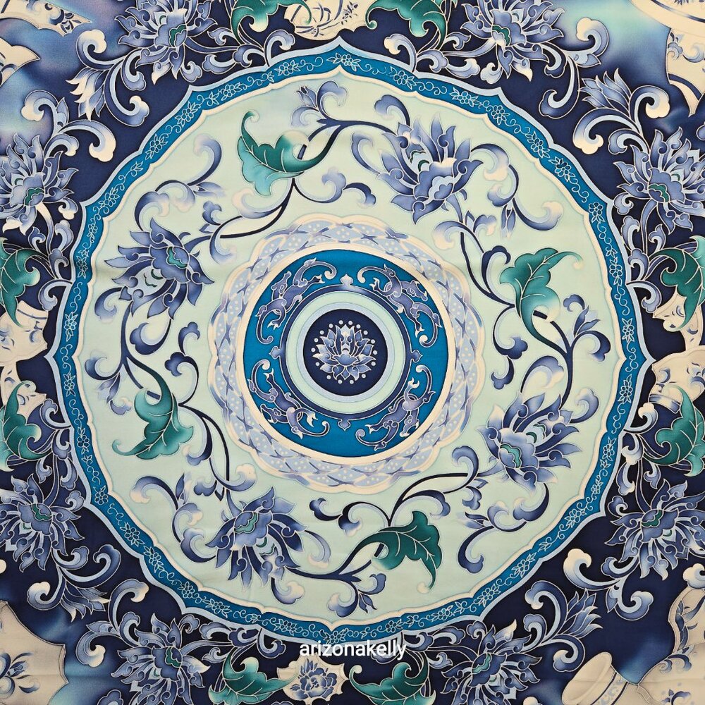 Large Silk Scarf Hand-Rolled Hems Blue - Picture 3 of 12